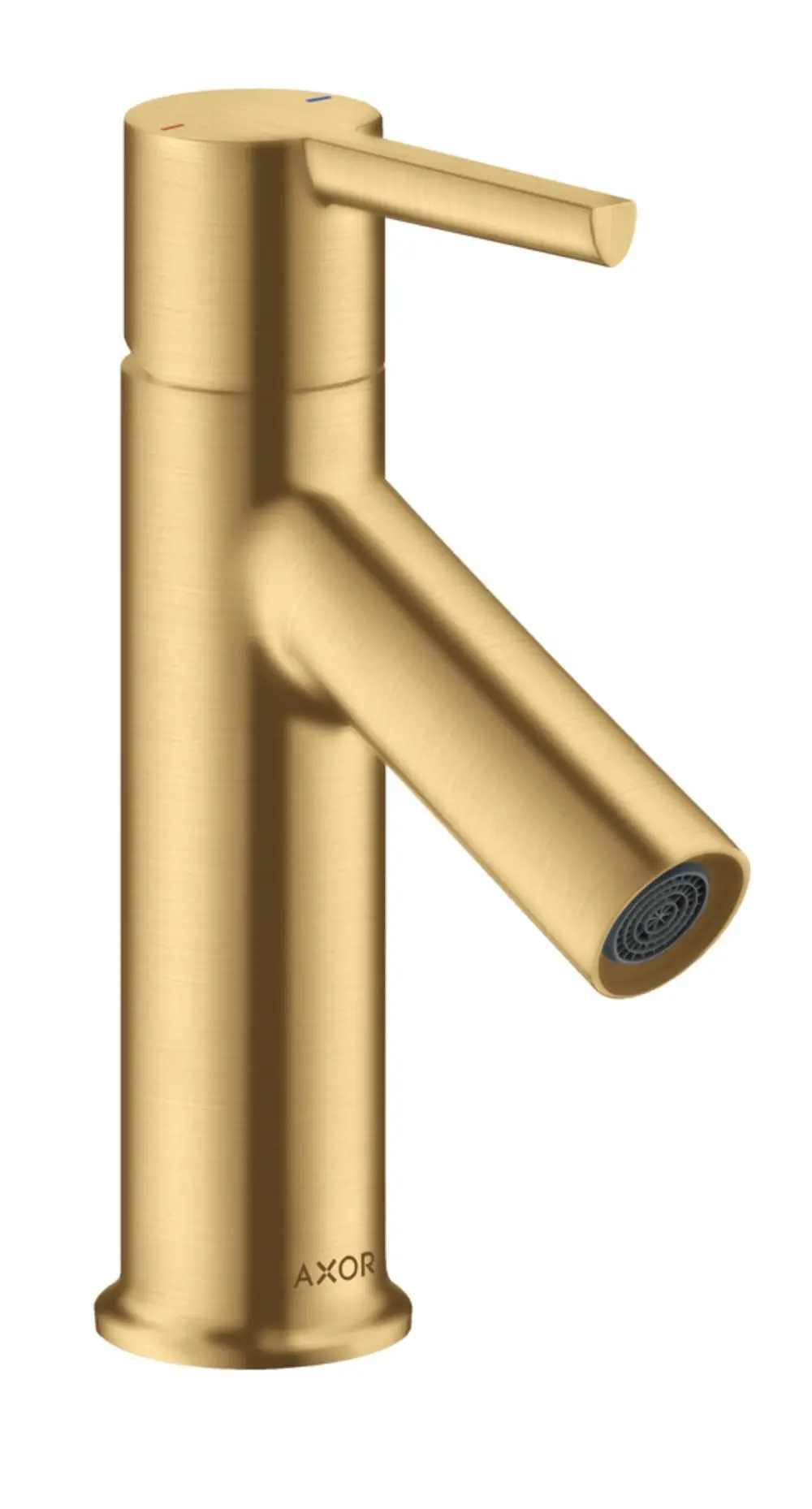 Waschtischmischer in gebürstetem Gold von AXOR mit einem Hebelgriff, geeignet für Handwaschbecken, inklusive Zugstangen-Ablaufgarnitur.